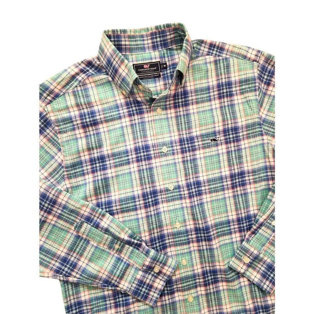 Vineyard Vines 'Classic Fit Tucker' shirt men medium plaid LS Poly button up